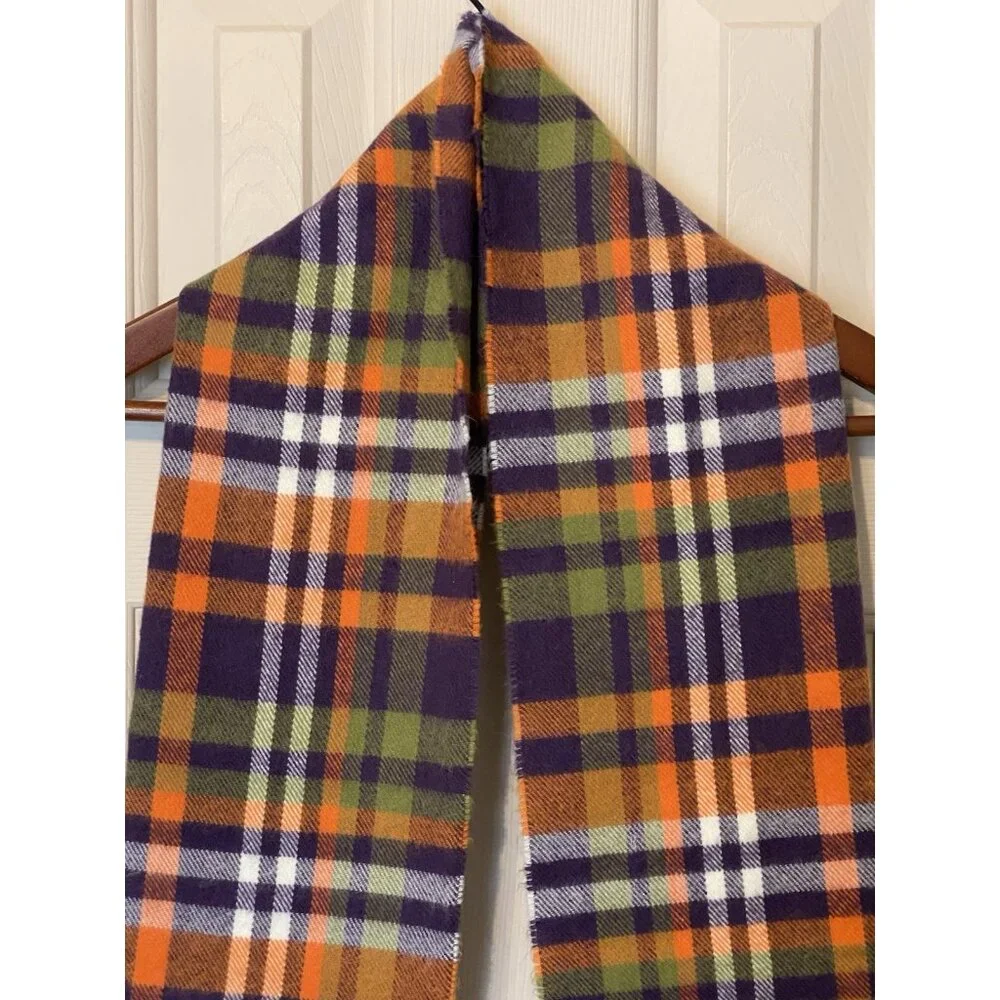 D&Y Purple Orange Gray Green Striped Check Men's Scarf 12